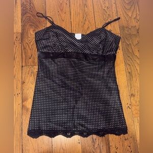 Y2K Paper Doll Black & White Polka Dot Cami Tank with Lace Trim Size Large